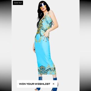 AFRM chain teal blue baroque slip dress - RARE!